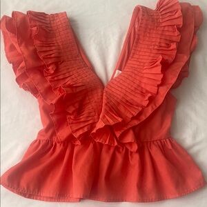 Entro Vibrant Orange Ruffled Blouse